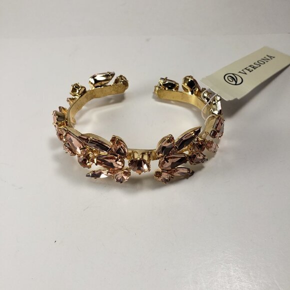 Polished Gold-Tone Shiny Light Pink Crystal Design Cuff Bracelet for Women - Picture 6 of 6